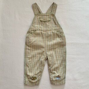2001 Gymboree Happy Camper Y2K Camping Canoe Plaid Cotton Overalls 6-12M